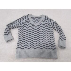 Gap Sweater Womens Small Gray Navy V‎ Neck Knit Chevron Zigzag Pattern Pullover